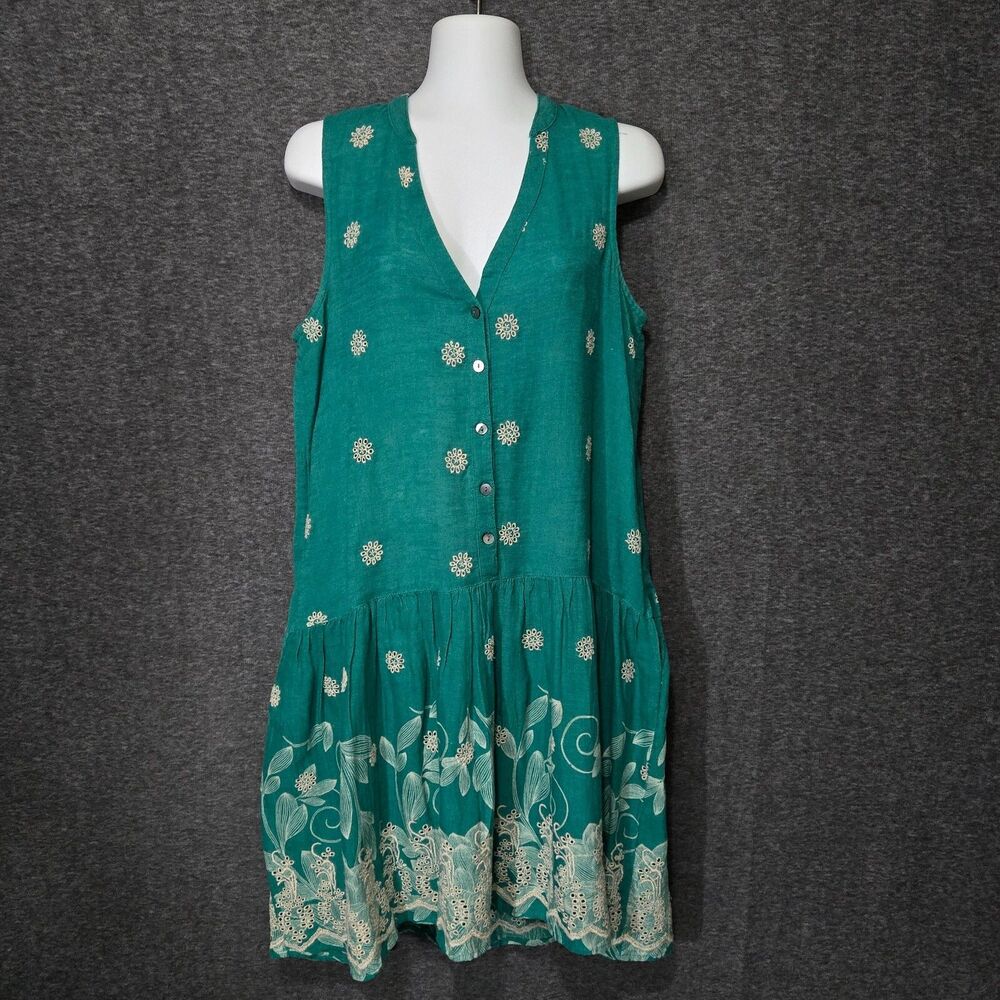 Maeve Anthropologie Pippa Green Swing Dress Womens XS Eyelet Embroidered - Picture 1 of 10